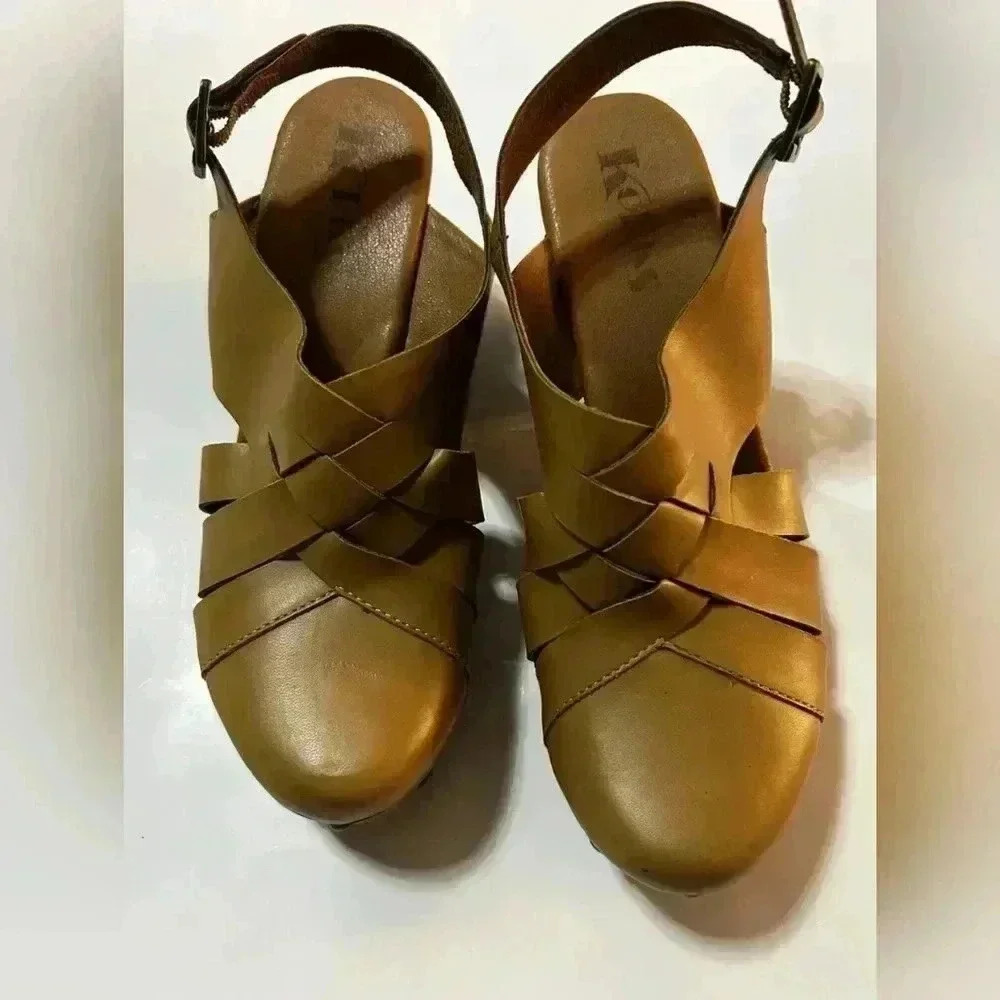 Kork-Ease Women's Tan Leather Woven Slingback Clogs